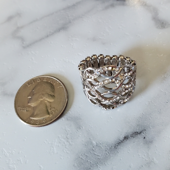 Silver Tone Adjustable Band Ring with Rhinestones 💥3 for $24💥 - Picture 7 of 14